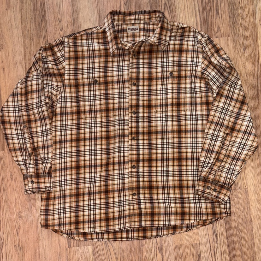 RedHead Men's Plaid Button Down 100% Cotton Shirt in Brown and Tan 2XL